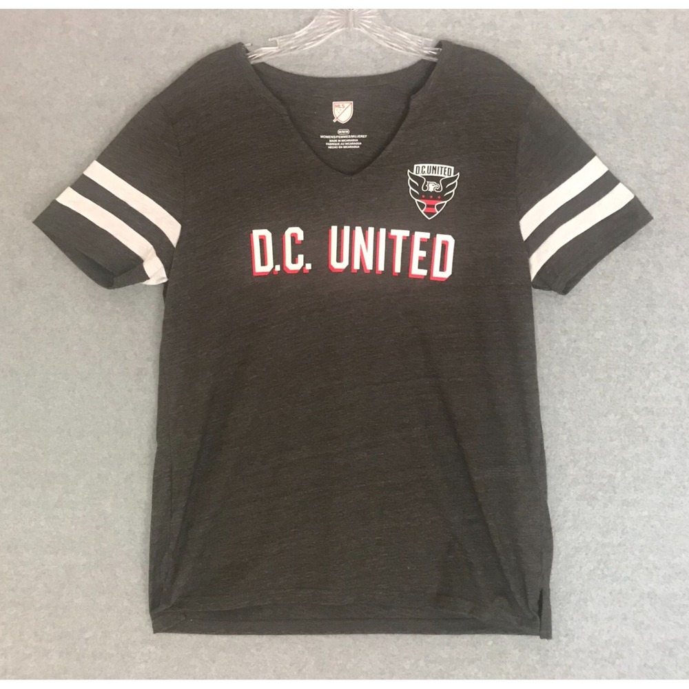 NEW! DC United MLS Soccer Jersey Style T Shirt Womens Medium V-Neck Gray Tee NWT